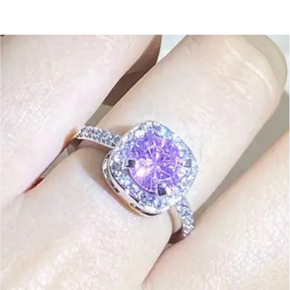 Pink Topaz 925 Sterling Silver Engagement Wedding Ring - Picture 4 of 5